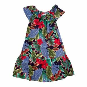 Hilo Hattie Hawaiian Floral Midi Dress Vacation Beach Hawaii Vibrant